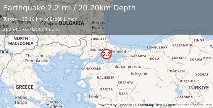 Earthquake WESTERN TURKEY (2.2 ml) (2025-05-03 02:23:46 UTC)