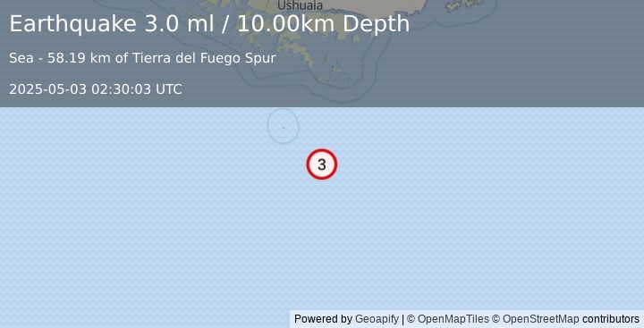Earthquake DRAKE PASSAGE (3.0 ml) (2025-05-03 02:30:03 UTC)