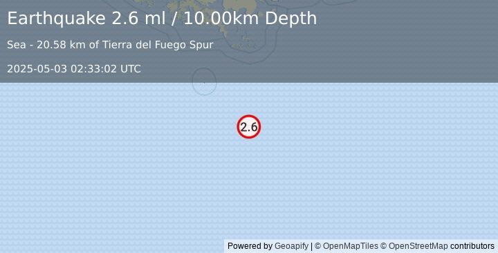 Earthquake DRAKE PASSAGE (2.6 ml) (2025-05-03 02:33:02 UTC)