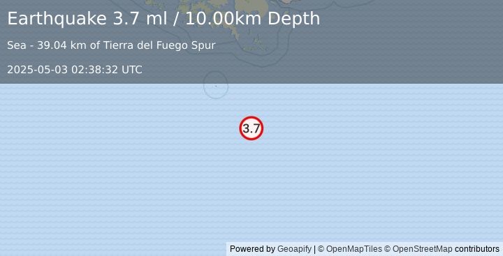 Earthquake DRAKE PASSAGE (3.7 ml) (2025-05-03 02:38:32 UTC)