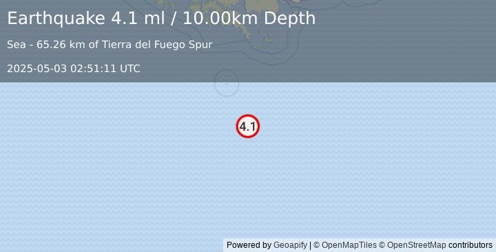 Earthquake DRAKE PASSAGE (4.1 ml) (2025-05-03 02:51:11 UTC)