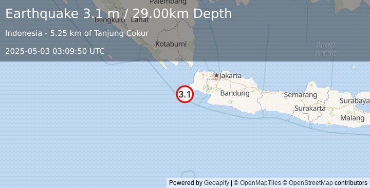 Earthquake SUNDA STRAIT, INDONESIA (3.1 m) (2025-05-03 03:09:50 UTC)