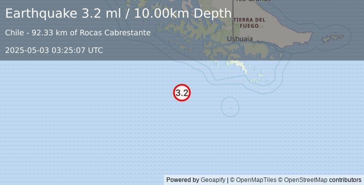 Earthquake DRAKE PASSAGE (3.2 ml) (2025-05-03 03:25:07 UTC)