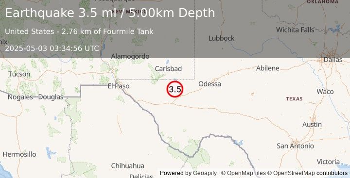 Earthquake WESTERN TEXAS (3.5 ml) (2025-05-03 03:34:56 UTC)