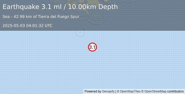 Earthquake DRAKE PASSAGE (3.1 ml) (2025-05-03 04:01:32 UTC)