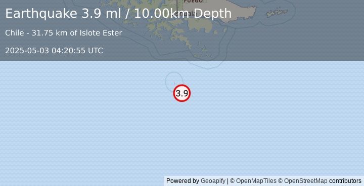 Earthquake DRAKE PASSAGE (3.9 ml) (2025-05-03 04:20:55 UTC)