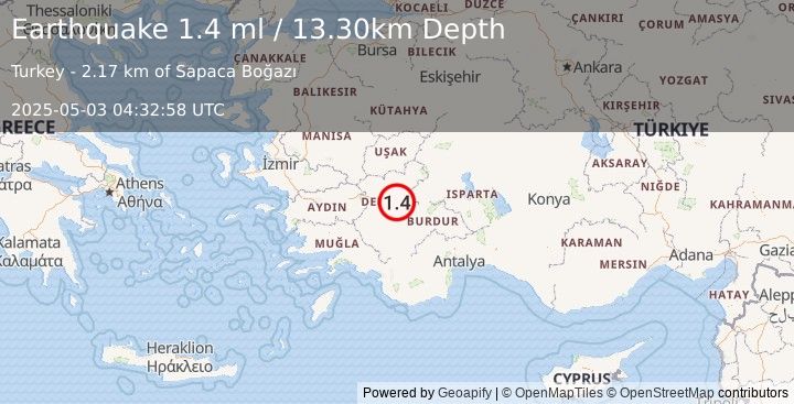 Earthquake WESTERN TURKEY (1.4 ml) (2025-05-03 04:32:58 UTC)