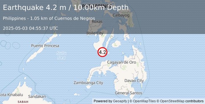 Earthquake NEGROS- CEBU REG, PHILIPPINES (4.2 m) (2025-05-03 04:55:37 UTC)