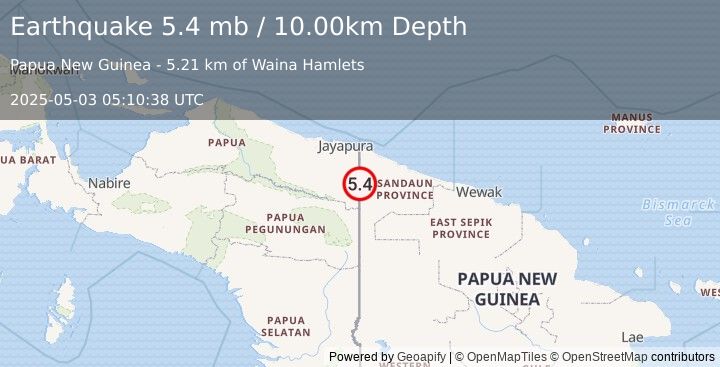 Earthquake PAPUA, INDONESIA (5.4 mb) (2025-05-03 05:10:40 UTC)