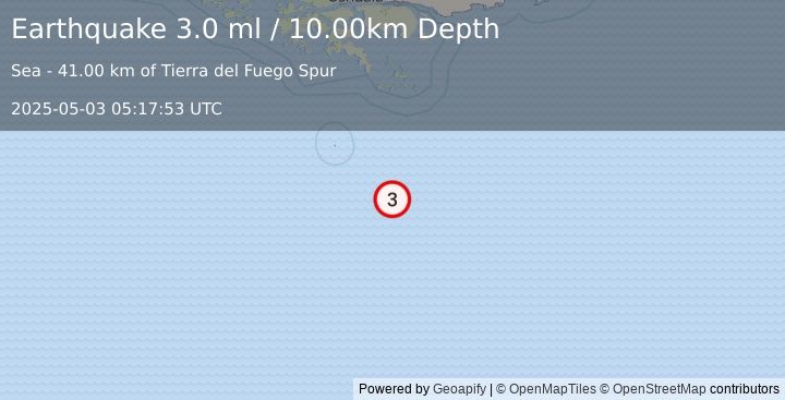 Earthquake DRAKE PASSAGE (3.0 ml) (2025-05-03 05:17:53 UTC)