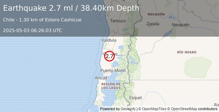Earthquake LOS LAGOS, CHILE (2.7 ml) (2025-05-03 06:26:03 UTC)