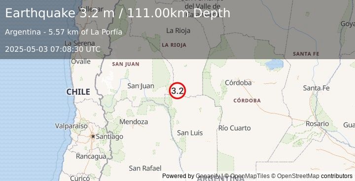 Earthquake SAN JUAN, ARGENTINA (3.2 m) (2025-05-03 07:08:30 UTC)