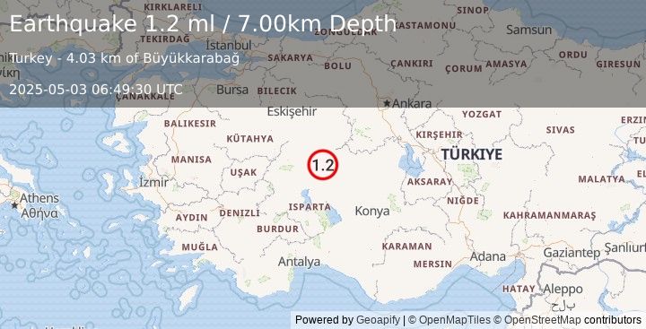 Earthquake WESTERN TURKEY (1.2 ml) (2025-05-03 06:49:30 UTC)
