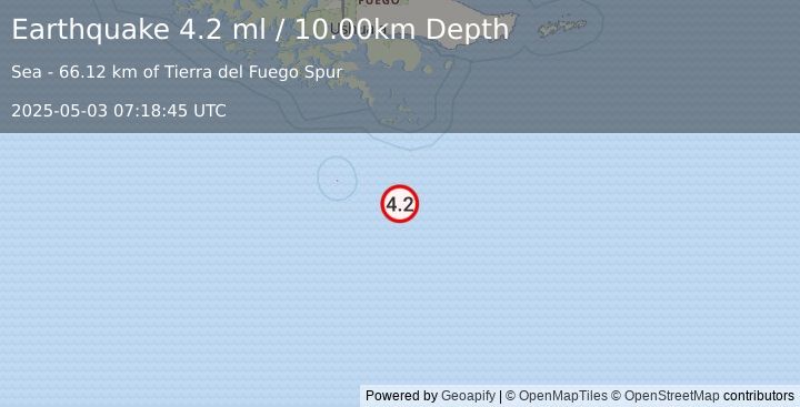 Earthquake DRAKE PASSAGE (4.2 ml) (2025-05-03 07:18:45 UTC)