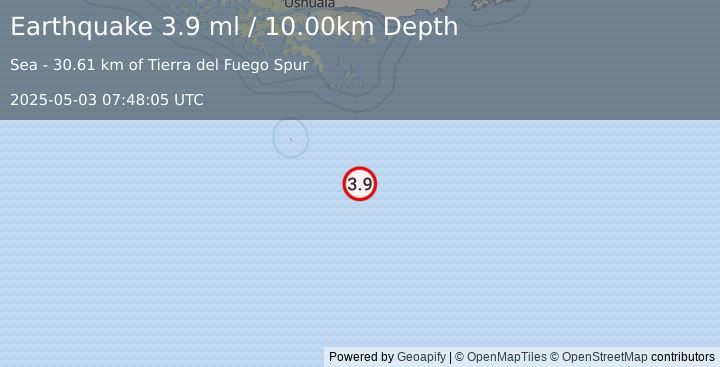 Earthquake DRAKE PASSAGE (3.9 ml) (2025-05-03 07:48:05 UTC)