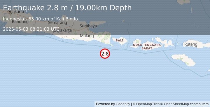 Earthquake SOUTH OF BALI, INDONESIA (2.8 m) (2025-05-03 08:21:03 UTC)