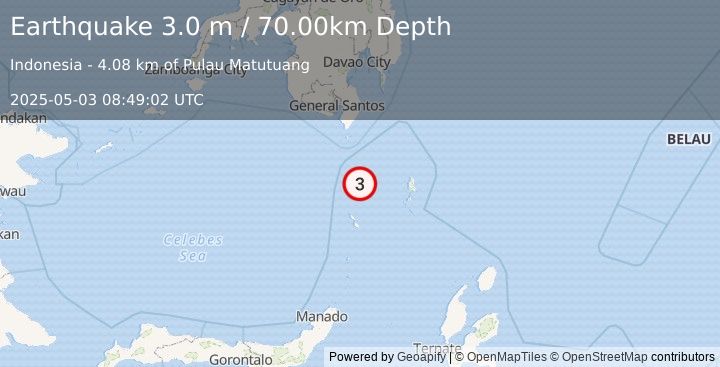 Earthquake KEPULAUAN SANGIHE, INDONESIA (3.0 m) (2025-05-03 08:49:02 UTC)