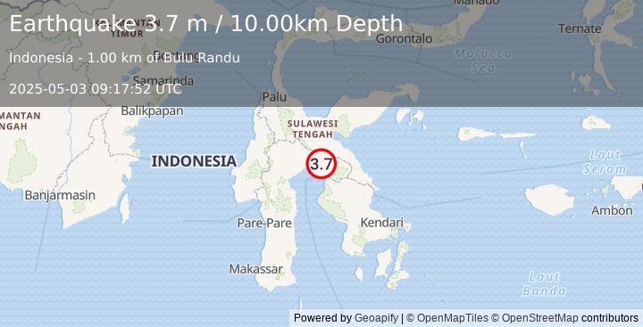 Earthquake SULAWESI, INDONESIA (3.7 m) (2025-05-03 09:17:52 UTC)