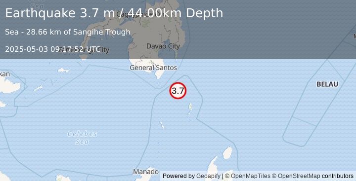 Earthquake MINDANAO, PHILIPPINES (3.7 m) (2025-05-03 09:17:52 UTC)