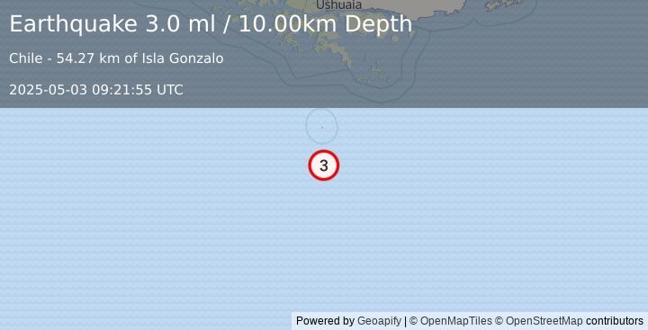 Earthquake DRAKE PASSAGE (3.0 ml) (2025-05-03 09:21:55 UTC)