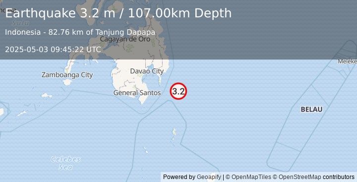 Earthquake PHILIPPINE ISLANDS REGION (3.2 m) (2025-05-03 09:45:22 UTC)
