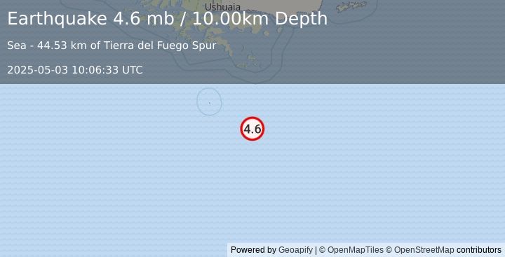Earthquake DRAKE PASSAGE (4.6 mb) (2025-05-03 10:06:33 UTC)