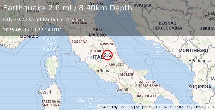 Earthquake CENTRAL ITALY (2.6 ml) (2025-05-03 10:32:24 UTC)