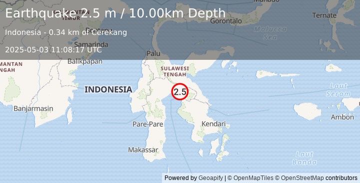 Earthquake SULAWESI, INDONESIA (2.5 m) (2025-05-03 11:08:17 UTC)