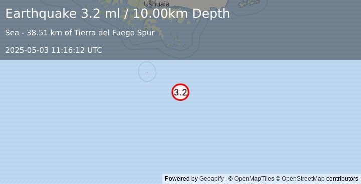 Earthquake DRAKE PASSAGE (3.2 ml) (2025-05-03 11:16:12 UTC)