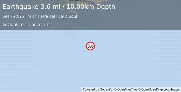 Earthquake DRAKE PASSAGE (3.6 ml) (2025-05-03 11:38:02 UTC)