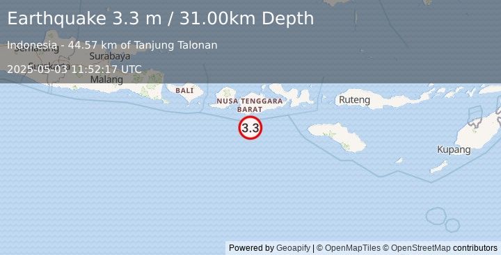 Earthquake SUMBAWA REGION, INDONESIA (3.3 m) (2025-05-03 11:52:17 UTC)