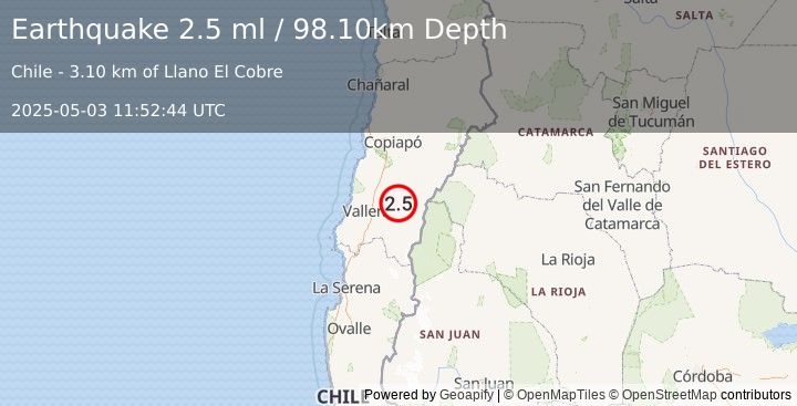 Earthquake ATACAMA, CHILE (2.5 ml) (2025-05-03 11:52:44 UTC)