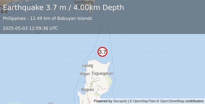 Earthquake BABUYAN ISL REGION, PHILIPPINES (3.7 m) (2025-05-03 12:09:36 UTC)