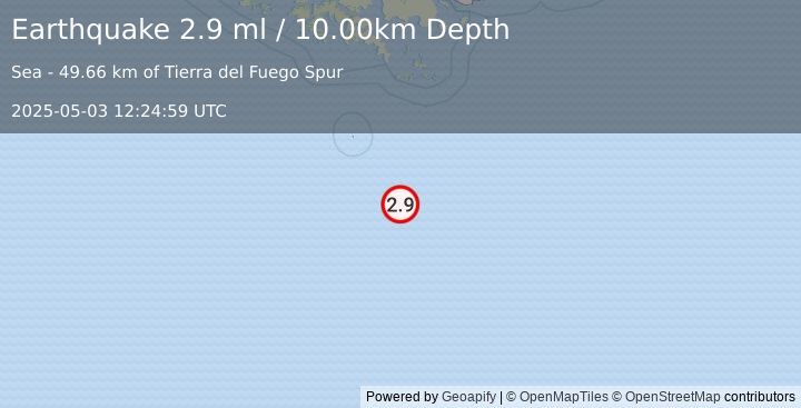 Earthquake DRAKE PASSAGE (2.9 ml) (2025-05-03 12:24:59 UTC)