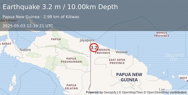 Earthquake NEW GUINEA, PAPUA NEW GUINEA (3.2 m) (2025-05-03 12:39:21 UTC)