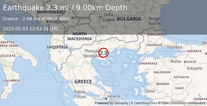 Earthquake GREECE (2.3 ml) (2025-05-03 12:53:31 UTC)