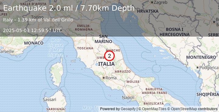 Earthquake CENTRAL ITALY (2.0 ml) (2025-05-03 12:59:57 UTC)