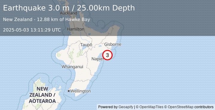 Earthquake OFF E. COAST OF N. ISLAND, N.Z. (3.0 m) (2025-05-03 13:11:29 UTC)