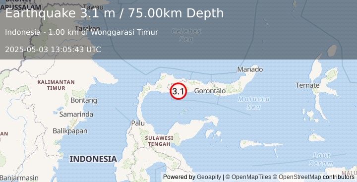 Earthquake MINAHASA, SULAWESI, INDONESIA (3.1 m) (2025-05-03 13:05:43 UTC)