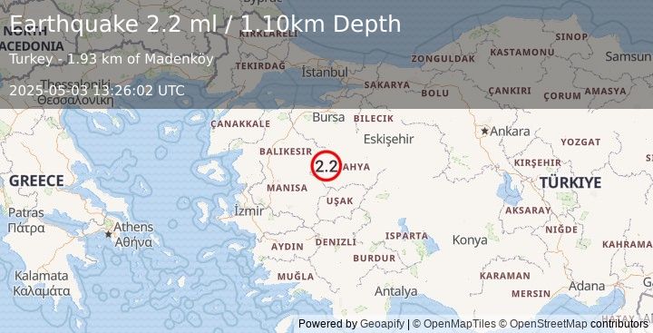 Earthquake WESTERN TURKEY (2.1 ml) (2025-05-03 13:26:03 UTC)