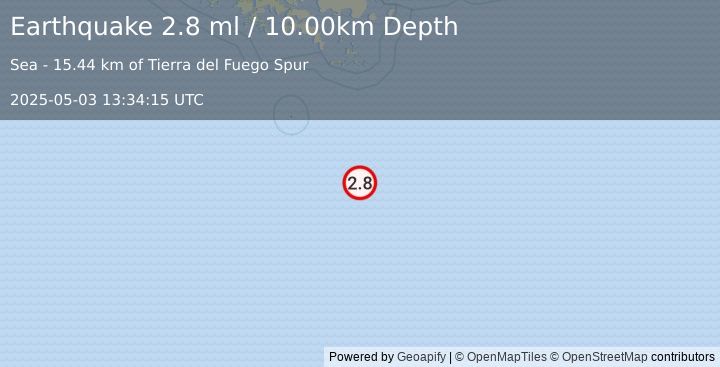 Earthquake DRAKE PASSAGE (2.8 ml) (2025-05-03 13:34:15 UTC)