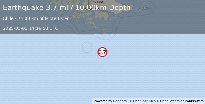 Earthquake DRAKE PASSAGE (3.7 ml) (2025-05-03 14:16:58 UTC)
