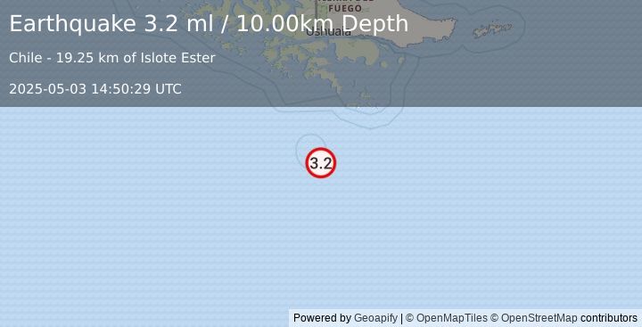 Earthquake DRAKE PASSAGE (3.2 ml) (2025-05-03 14:50:29 UTC)