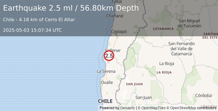 Earthquake ATACAMA, CHILE (2.5 ml) (2025-05-03 15:07:34 UTC)