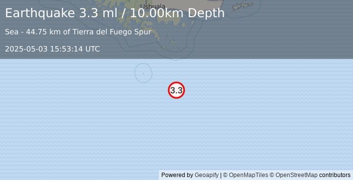 Earthquake DRAKE PASSAGE (3.3 ml) (2025-05-03 15:53:14 UTC)