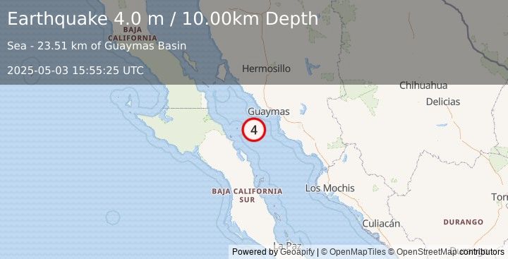 Earthquake GULF OF CALIFORNIA (4.0 m) (2025-05-03 15:55:25 UTC)