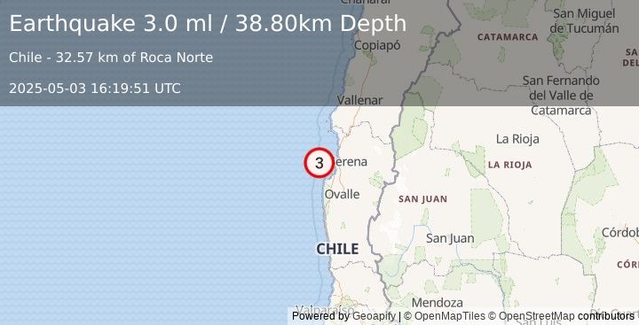 Earthquake OFFSHORE COQUIMBO, CHILE (3.0 ml) (2025-05-03 16:19:51 UTC)