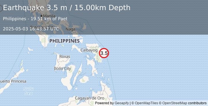 Earthquake SAMAR, PHILIPPINES (3.5 m) (2025-05-03 16:43:57 UTC)