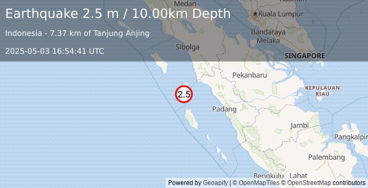 Earthquake KEPULAUAN BATU, INDONESIA (2.5 m) (2025-05-03 16:54:41 UTC)