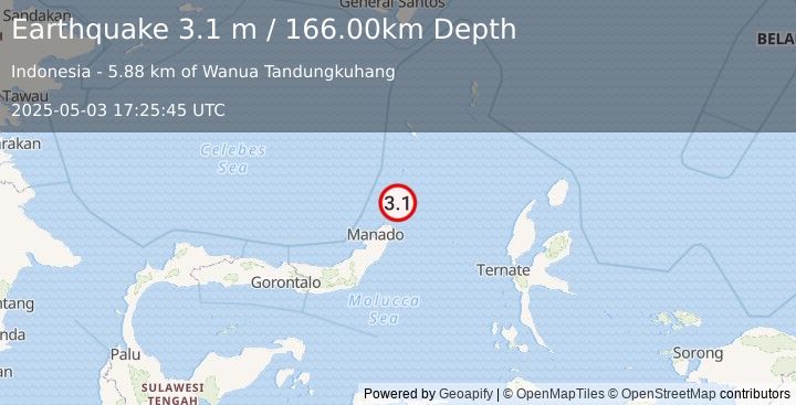 Earthquake KEPULAUAN SANGIHE, INDONESIA (3.1 m) (2025-05-03 17:25:45 UTC)